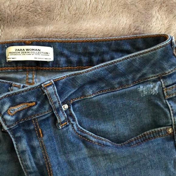 Zara Blue Ripped Distressed Skinny jeans Frayed Hem Size 2 - Picture 4 of 5